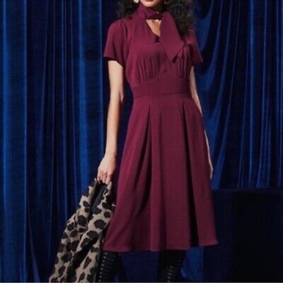 NWT ModCloth x Collectif London Wine Retro Suzette Swing Midi Dress medium UK 10 - Picture 3 of 10